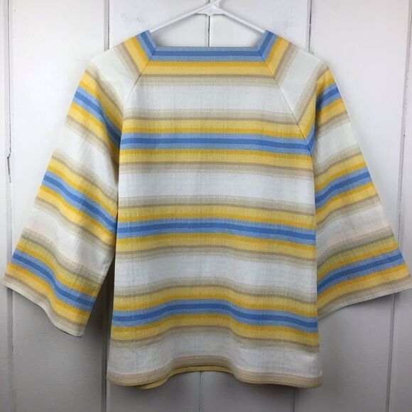 Vintage Cream & Blue Boatneck Bell Sleeve L‎ - Picture 6 of 6